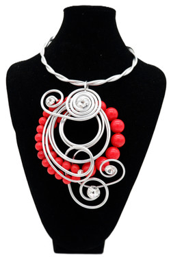 Red Beads Twist Wire Necklace SKU 28606 from Jeff Lieb