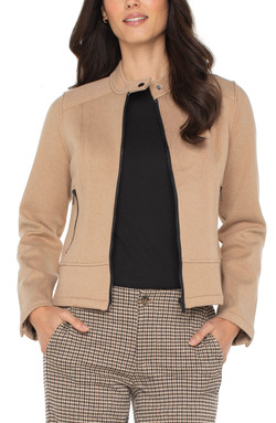 Front of the Knit Biker Jacket style LM1C17C79 from Liverpool in the color camel