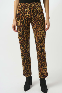 Front of the Silky Knit Animal Print Straight Pants style 253269 from Joseph Ribkoff in the black / brown print