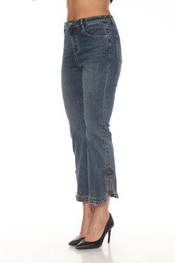 Side of the Studded Bling Hem Jeans style Z13191 from AZI Jeans in the color denim