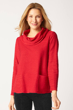 Front of the Ribbed Cowl Neck Pocket Top style 16010 from Habitat in the color ruby
