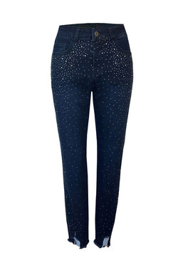 Front of the Dark Wash Waterfall Bling Denim Jeans style Z55MW from Ethyl in the color blue