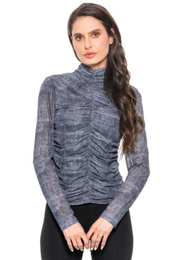 Front of the Blue Ruched Turtleneck Top style A220-C from Adore