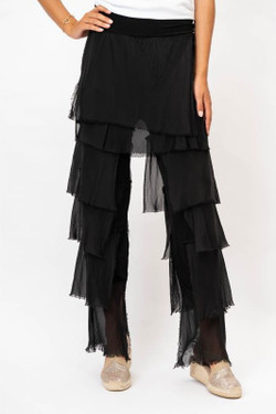 Front of the Silk Ruffle Pants style 62174 from Look Mode in the color black