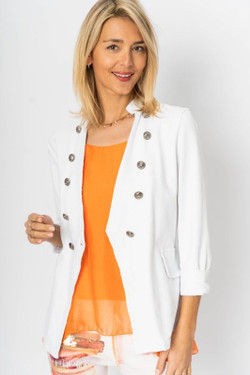 Front of the Cotton V-Neck Military Jacket style 10802 from Look Mode in the color white