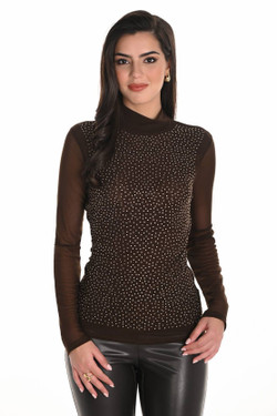 Front of the Sheer Blingy Mock Neck Top style 253807 from Frank Lyman in the color black