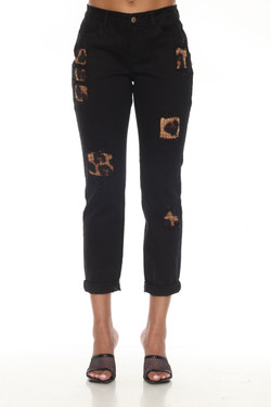 Front of the Blingy Animal Print Patch Jeans style Z13150 from AZI Jeans in the color black