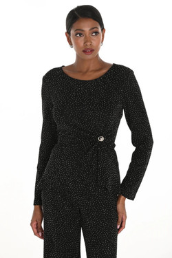 Front of the Ruched Waist Sparkle Top style 259258 from Frank Lyman in the colors black and silver