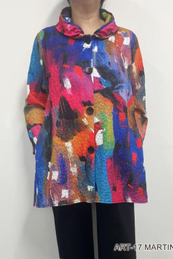 Front of the Abstract Paint Wire Collar Jacket style ART17 from Creation in the multicolor print