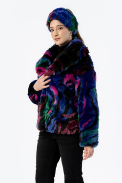 Front of the Artsy Faux Fur Coat style 253538 from Funsport in the multicolor print