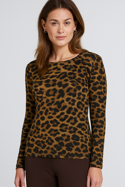 Front of the Animal Print Long Sleeve Top style BCT0326 from Insight in the jaguar print