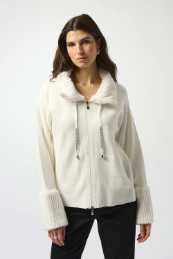 Front of the Sweater Knit Coat With Fur Trim style 253905 from Joseph Ribkoff in the color winter white