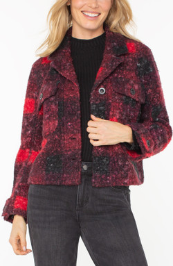 Front of the Checkered Print Boxy Shacket style LM1B17C84 from Liverpool Jeans in the colors red and black