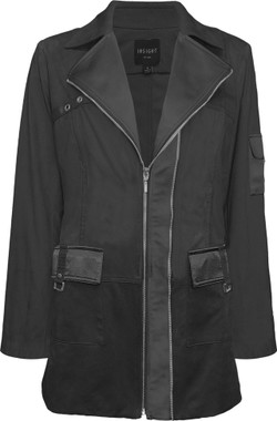 Front of the Long Silky Suede Jacket style BCJ7806A from Insight in the color black