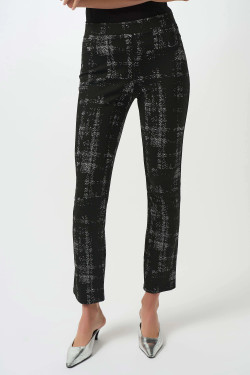 Front of the Jacquard Sweater Plaid Print Pull-On Pants style 253179 from Joseph Ribkoff in the colors black and off white