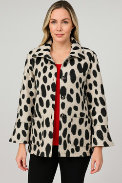 Front of the Leopard Print Flare Sleeve Short Coat style 5905 from Michael Tyler in the color ivory