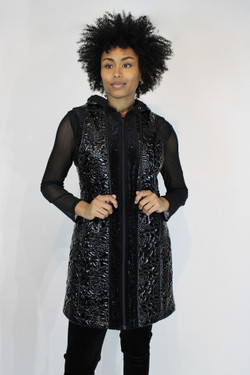 Front of the Glossy Quilted Vest with Hood style P708307 from Berek in the color black