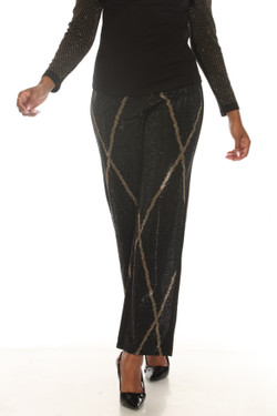 Front of the Rhinestone Pull-On Pants style Z13308 from AZI Jeans in the color black/gold