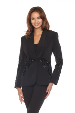 Front of the Beaded Mesh Blazer style Z13282 from AZI Jeans in the color black