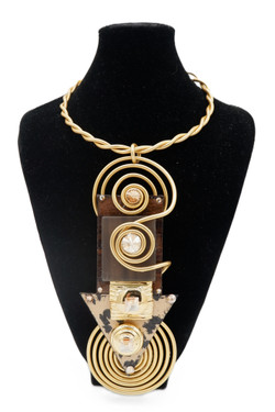 Faux Wood & Golden Twist Wire Necklace SKU 29585 from Jeff Lieb