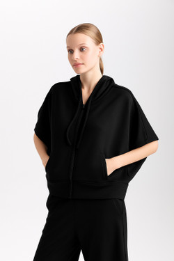 Front of the Hoodie Zip Jacket style 485-2800 from Isle in the color black