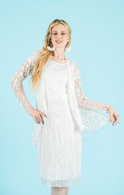 Front of the Sheer Spotted Print Cardigan style 126109 from Cativa in the color vanilla