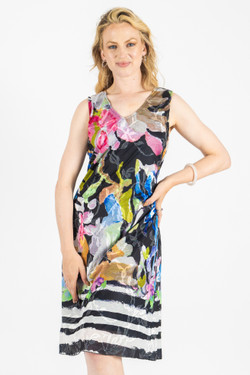 Front of the Sleeveless V-Neck Floral Print Dress style 126116 from Cativa in the multicolor print