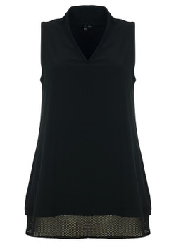 Front of the V-Neck Tunic with Net Hem style NW-4952 from Kozan in the color black