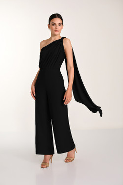 Front of the Draped One Shoulder Jumpsuit style 268103 from Frank Lyman in the color begonia pink