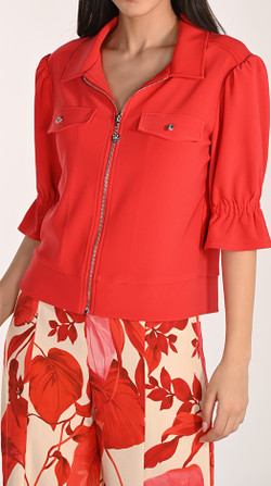 Front of the Short Puff Sleeve Zip Jacket style 266045 from Frank Lyman in the color lust