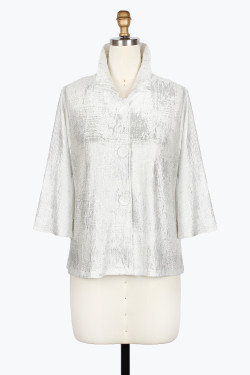Front of the Shimmery Button-Up Jacket style 5093 from Damee in the colors silver and white