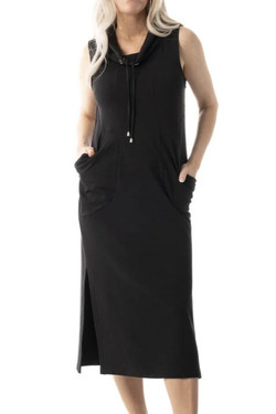 Front of the Maxi Cowl Neck Dress style 625-5122 from Pure Essence in the color black