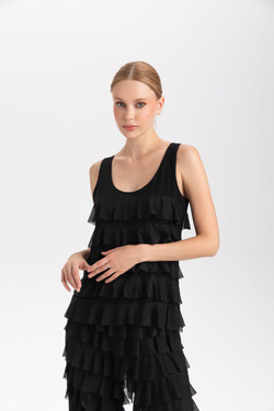 Front of the Cha-Cha Tank style 421-15755 from Isle in the color black