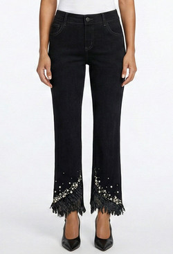 Front of the Fringe and Pearl Jeans style P341BLKP from Ethyl in the color black