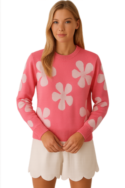Front of the Flower Sweater style 261122 from Orly in the color pink