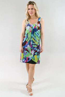 Front of the Art Print Chiffon Overlay Dress style 319 from Michael Tyler in the multicolor print