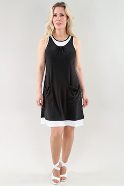Front of the Double Layer Pocket Dress style 308 from Michael Tyler in the colors black and ivory