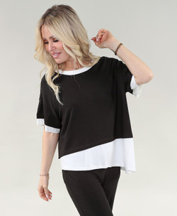 Front of the Asymmetric Layered Tee style 212 from Michael Tyler in the colors black and ivory