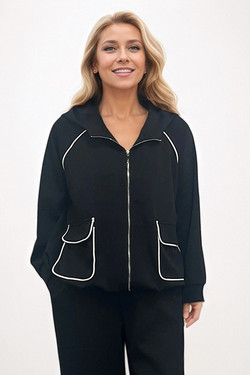 Front of the Contrast Stripe Zip Hoodie style AM620 from Creation in the colors black and white