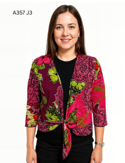 Front of the Abstract Floral Print Tie-Front Cardigan style A357-J3 from Creation in the multicolor print