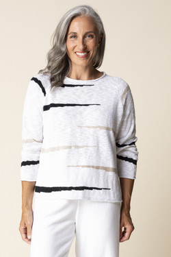 Front of the Raglan Stripes Sweater style 89702 from Habitat in the willow print