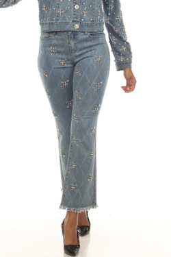 Front of the Starburst Rhinestone Denim Jeans style Z13358 from AZI Jeans in the color denim