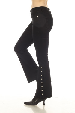 Side of the Rhinestone Button Flare Leg Jeans style Z13135 from AZI Jeans in the color black