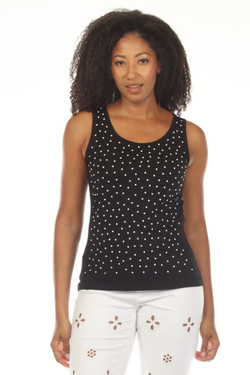 Front of the Pearl Embellished Tank style Z13396 from AZI Jeans in the color black