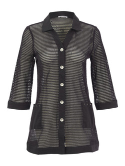 Front of the Mesh Net Cardigan style 26172 from Dolcezza in the color black