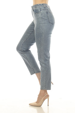 Side of the Rhinestone Front Slim Leg Jeans style Z13429 from AZI Jeans in the color denim