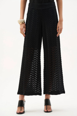Front of the Jacquard Knit Chevron Culotte Pants style 262933 from Joseph Ribkoff in the color black