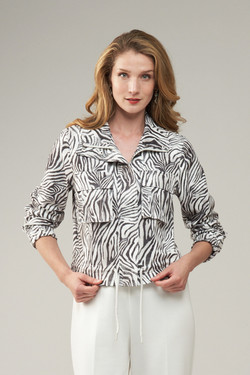 Front of the Silky Suede Zebra Jacket style BCJ1833PRA from Insight in the colors black and white