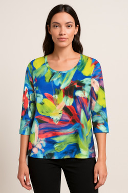 Front of the Multi Abstract Print 3/4 Sleeve Top style 261 from Michael Tyler