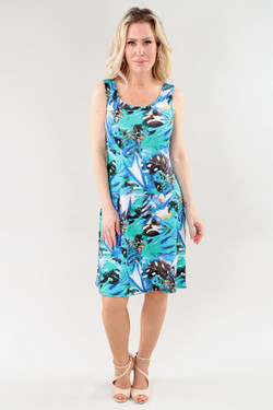 Front of the Safari Print Tank Dress style 346 from Michael Tyler in the multicolor print
